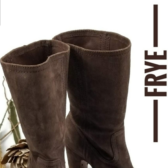 FRYE  Brown Suede Studded Sole Heel Boot 9.5m - Picture 2 of 8
